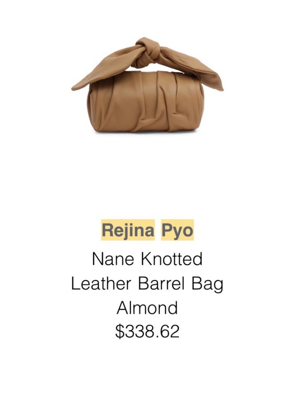 Rejina Pyo Almond Nane Knotted Barrel Bag